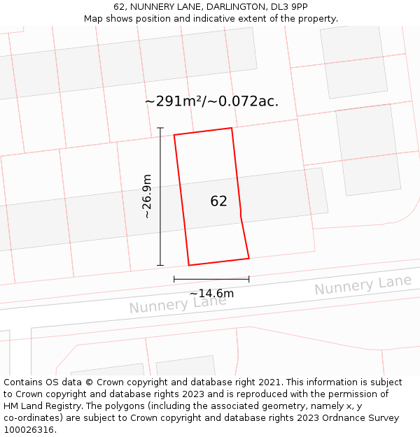 62, NUNNERY LANE, DARLINGTON, DL3 9PP: Plot and title map