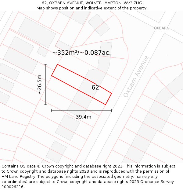 62, OXBARN AVENUE, WOLVERHAMPTON, WV3 7HG: Plot and title map