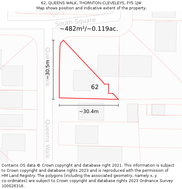 62, QUEENS WALK, THORNTON-CLEVELEYS, FY5 1JW: Plot and title map