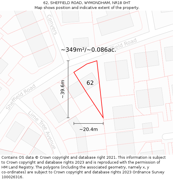 62, SHEFFIELD ROAD, WYMONDHAM, NR18 0HT: Plot and title map