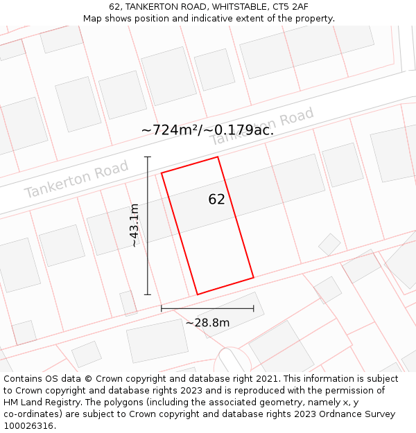62, TANKERTON ROAD, WHITSTABLE, CT5 2AF: Plot and title map