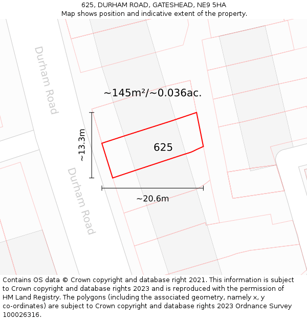 625, DURHAM ROAD, GATESHEAD, NE9 5HA: Plot and title map