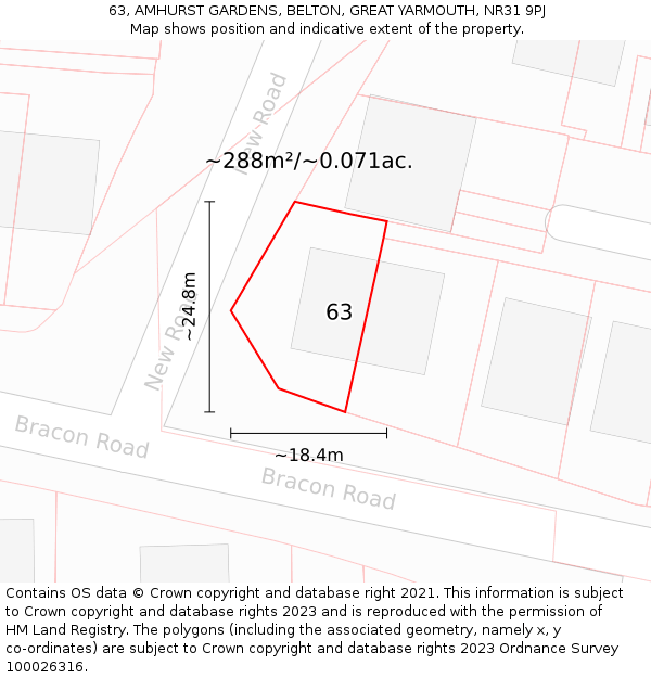 63, AMHURST GARDENS, BELTON, GREAT YARMOUTH, NR31 9PJ: Plot and title map