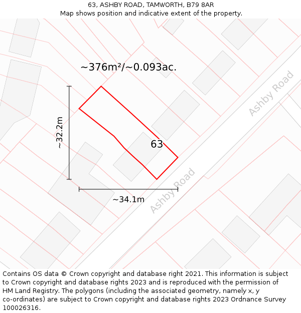 63, ASHBY ROAD, TAMWORTH, B79 8AR: Plot and title map