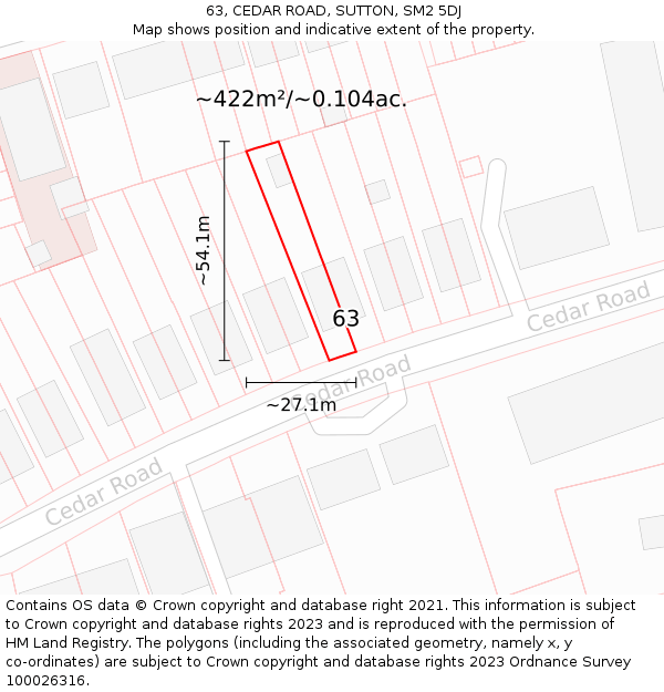 63, CEDAR ROAD, SUTTON, SM2 5DJ: Plot and title map