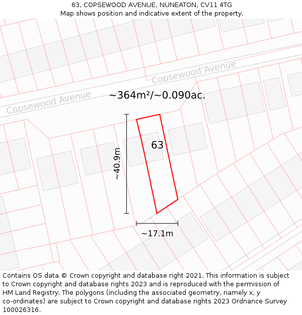 63, COPSEWOOD AVENUE, NUNEATON, CV11 4TG: Plot and title map