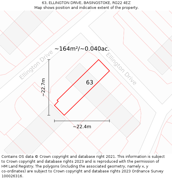 63, ELLINGTON DRIVE, BASINGSTOKE, RG22 4EZ: Plot and title map