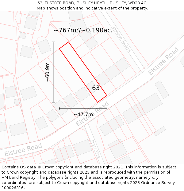 63, ELSTREE ROAD, BUSHEY HEATH, BUSHEY, WD23 4GJ: Plot and title map