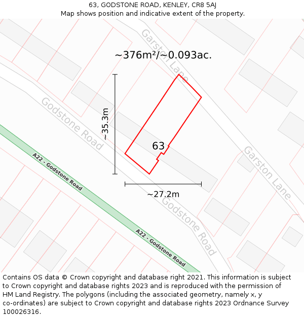 63, GODSTONE ROAD, KENLEY, CR8 5AJ: Plot and title map
