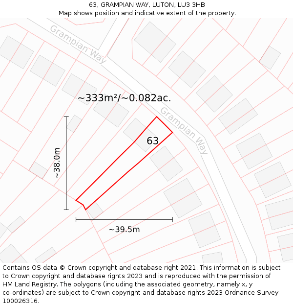 63, GRAMPIAN WAY, LUTON, LU3 3HB: Plot and title map