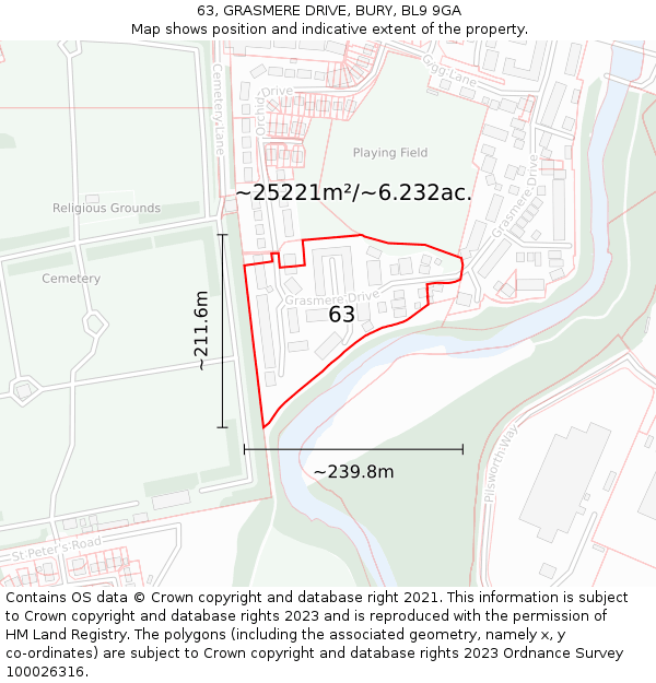 63, GRASMERE DRIVE, BURY, BL9 9GA: Plot and title map