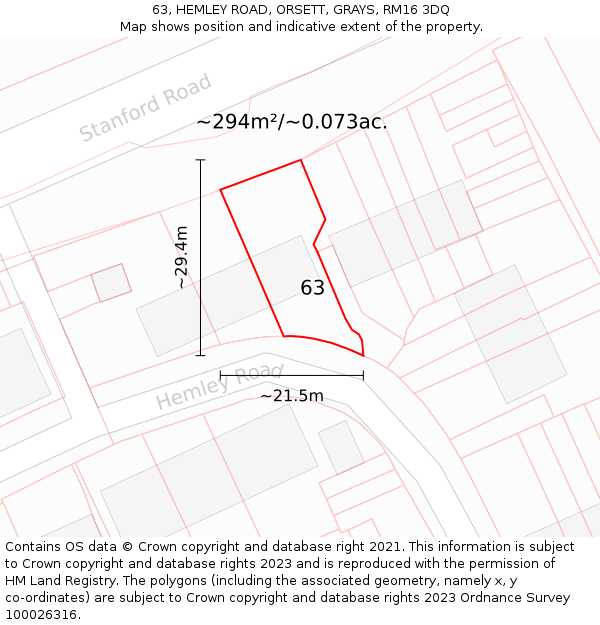 63, HEMLEY ROAD, ORSETT, GRAYS, RM16 3DQ: Plot and title map
