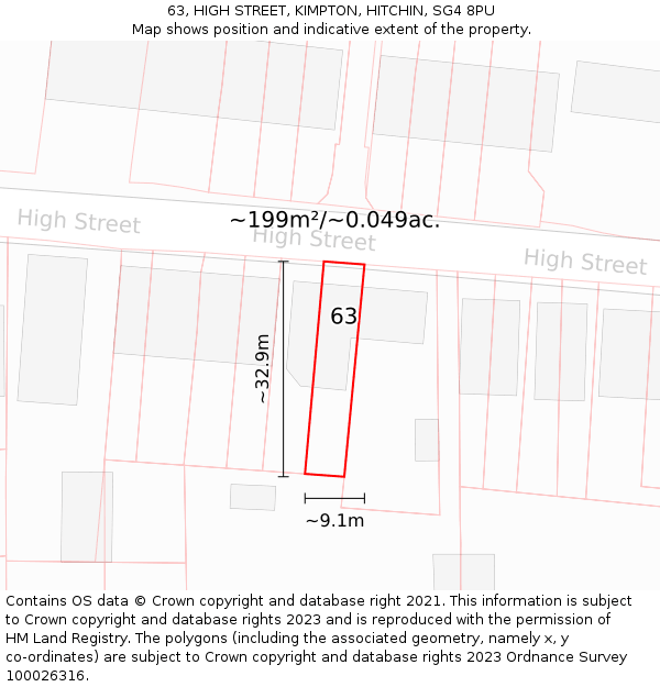 63, HIGH STREET, KIMPTON, HITCHIN, SG4 8PU: Plot and title map