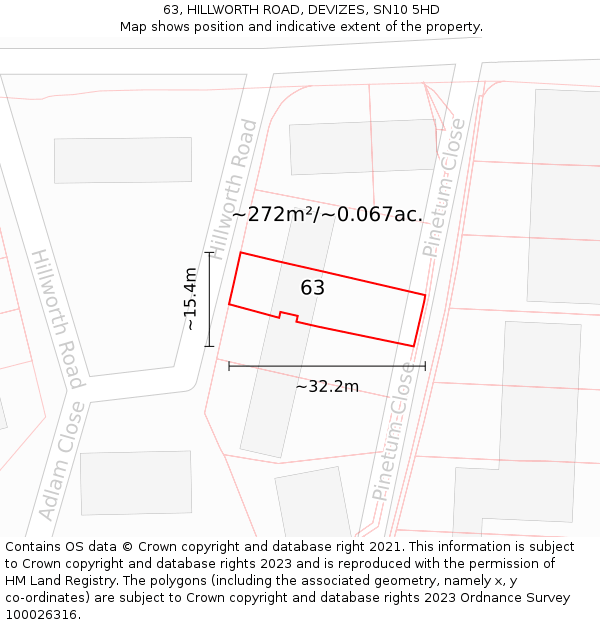 63, HILLWORTH ROAD, DEVIZES, SN10 5HD: Plot and title map