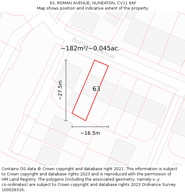 63, ROMAN AVENUE, NUNEATON, CV11 6AF: Plot and title map