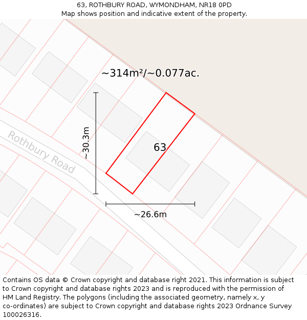 63, ROTHBURY ROAD, WYMONDHAM, NR18 0PD: Plot and title map