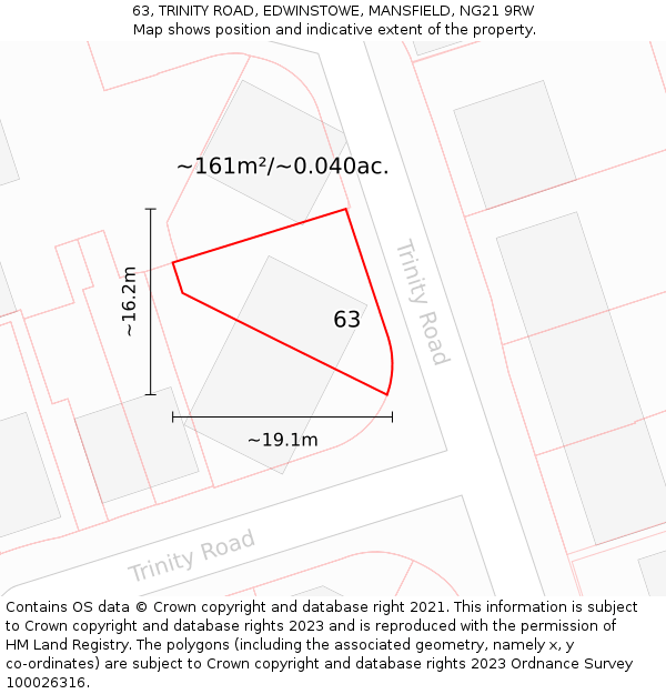 63, TRINITY ROAD, EDWINSTOWE, MANSFIELD, NG21 9RW: Plot and title map