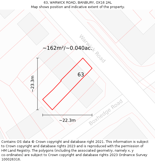 63, WARWICK ROAD, BANBURY, OX16 2AL: Plot and title map