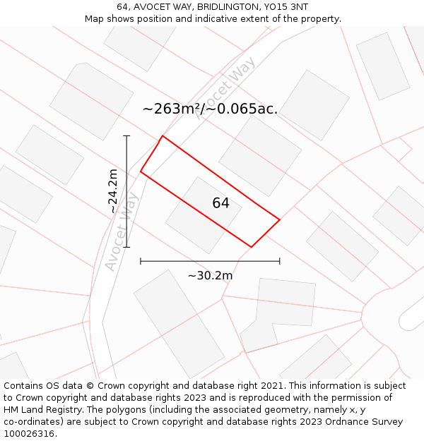 64, AVOCET WAY, BRIDLINGTON, YO15 3NT: Plot and title map