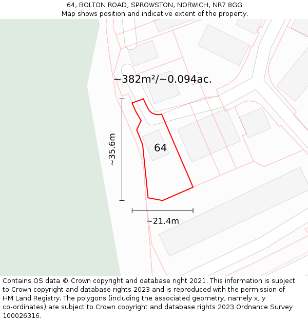 64, BOLTON ROAD, SPROWSTON, NORWICH, NR7 8GG: Plot and title map