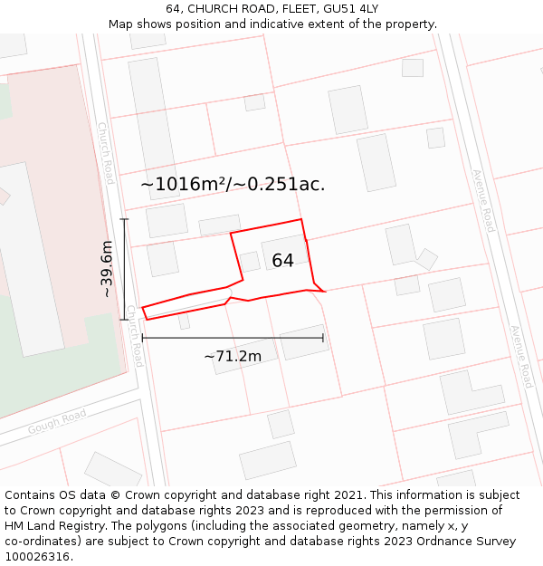 64, CHURCH ROAD, FLEET, GU51 4LY: Plot and title map