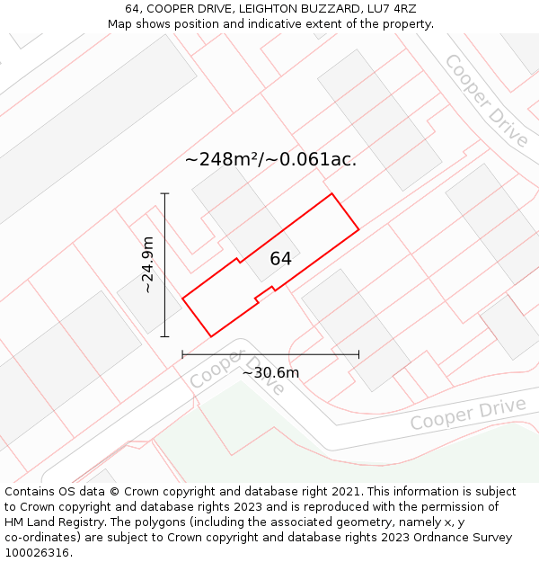 64, COOPER DRIVE, LEIGHTON BUZZARD, LU7 4RZ: Plot and title map