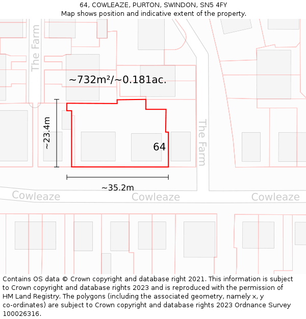 64, COWLEAZE, PURTON, SWINDON, SN5 4FY: Plot and title map
