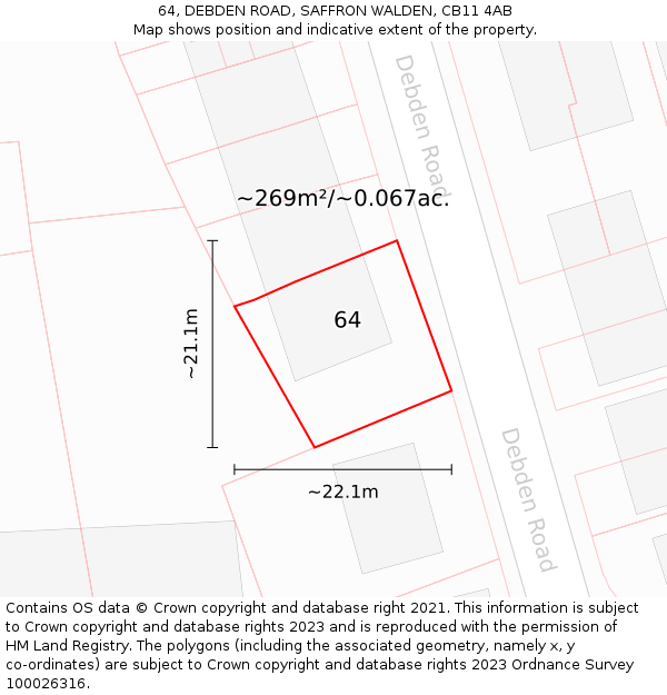 64, DEBDEN ROAD, SAFFRON WALDEN, CB11 4AB: Plot and title map