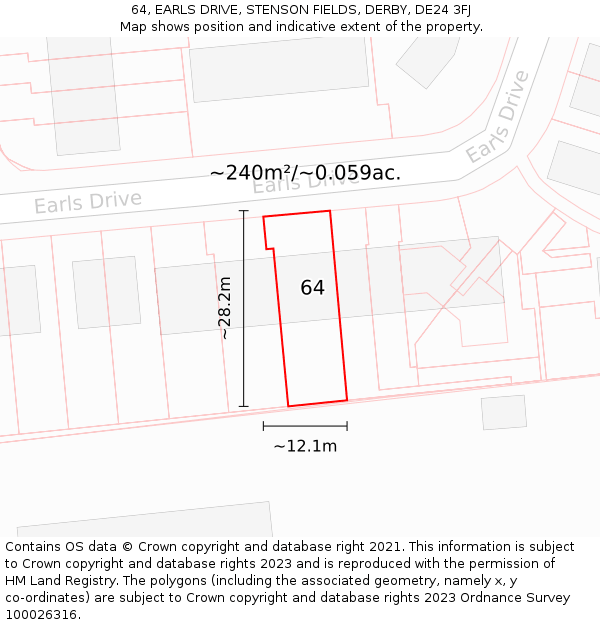 64, EARLS DRIVE, STENSON FIELDS, DERBY, DE24 3FJ: Plot and title map