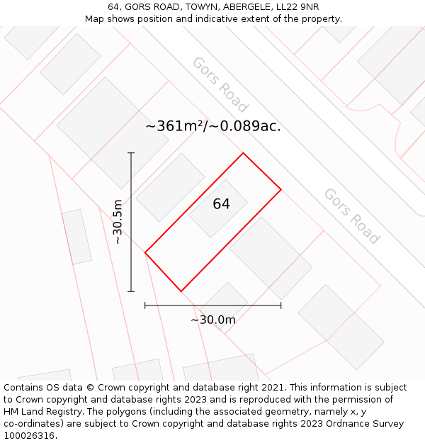 64, GORS ROAD, TOWYN, ABERGELE, LL22 9NR: Plot and title map
