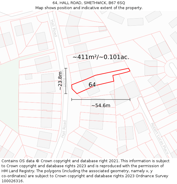 64, HALL ROAD, SMETHWICK, B67 6SQ: Plot and title map