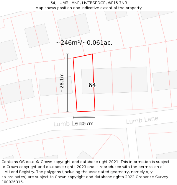 64, LUMB LANE, LIVERSEDGE, WF15 7NB: Plot and title map