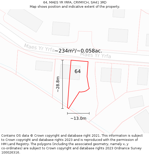 64, MAES YR YRFA, CRYMYCH, SA41 3RD: Plot and title map
