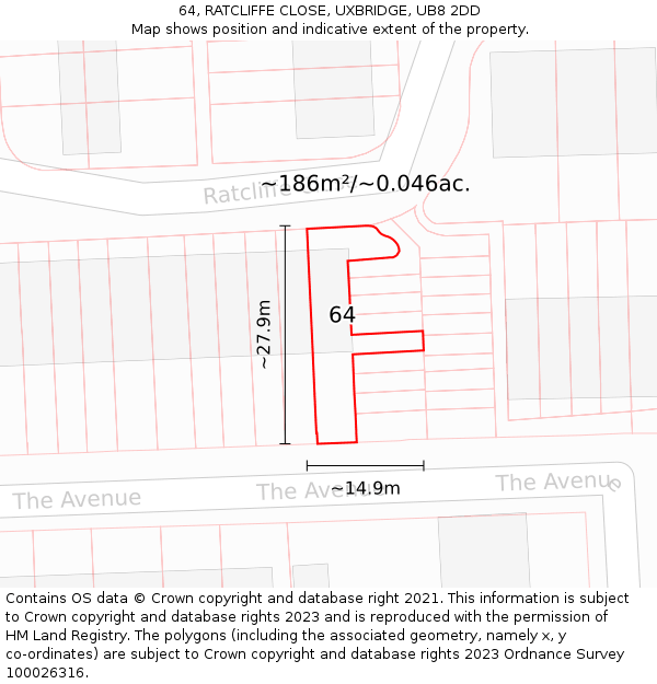 64, RATCLIFFE CLOSE, UXBRIDGE, UB8 2DD: Plot and title map