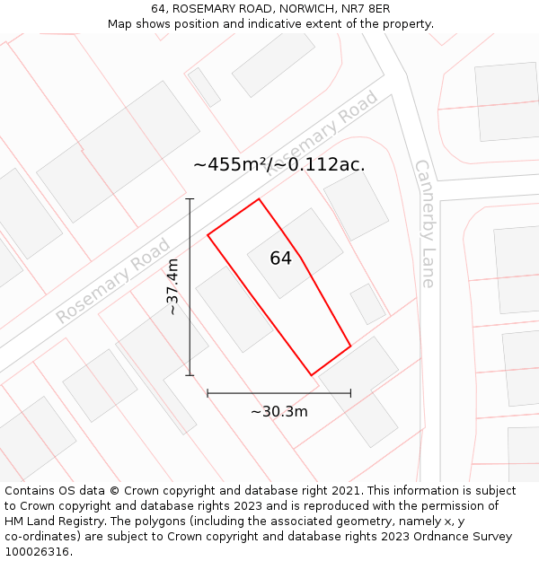 64, ROSEMARY ROAD, NORWICH, NR7 8ER: Plot and title map
