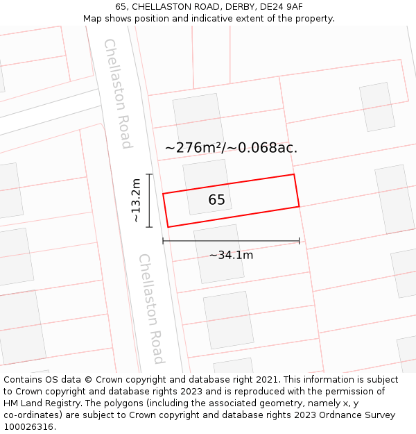 65, CHELLASTON ROAD, DERBY, DE24 9AF: Plot and title map