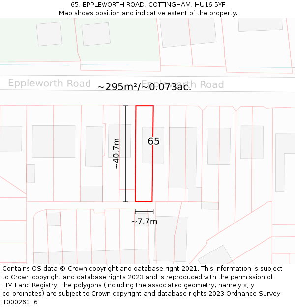 65, EPPLEWORTH ROAD, COTTINGHAM, HU16 5YF: Plot and title map