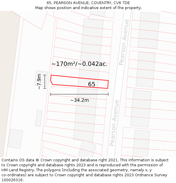 65, PEARSON AVENUE, COVENTRY, CV6 7DE: Plot and title map