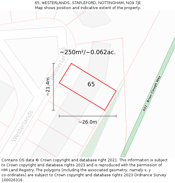 65, WESTERLANDS, STAPLEFORD, NOTTINGHAM, NG9 7JE: Plot and title map