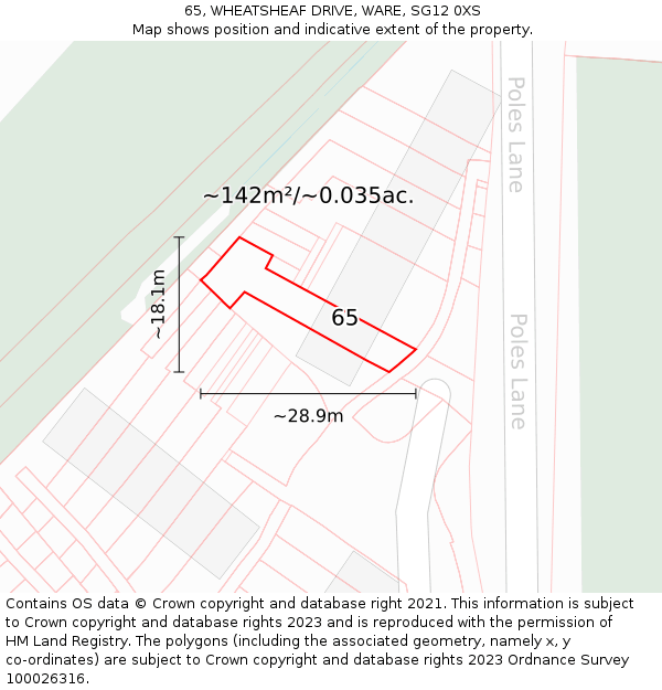 65, WHEATSHEAF DRIVE, WARE, SG12 0XS: Plot and title map
