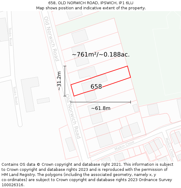 658, OLD NORWICH ROAD, IPSWICH, IP1 6LU: Plot and title map