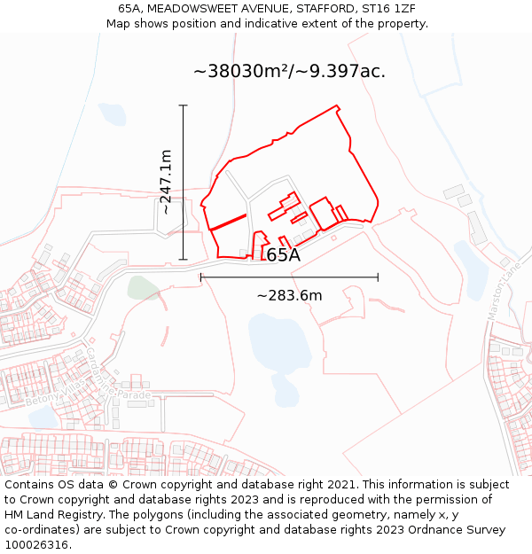 65A, MEADOWSWEET AVENUE, STAFFORD, ST16 1ZF: Plot and title map