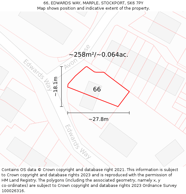 66, EDWARDS WAY, MARPLE, STOCKPORT, SK6 7PY: Plot and title map
