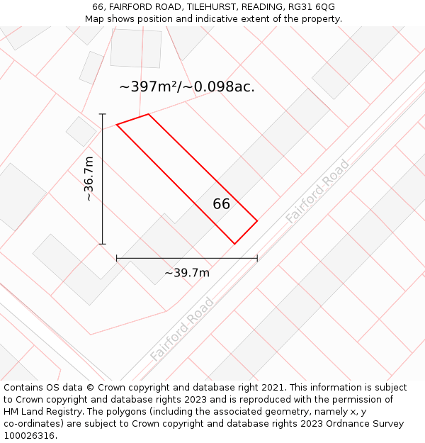 66, FAIRFORD ROAD, TILEHURST, READING, RG31 6QG: Plot and title map