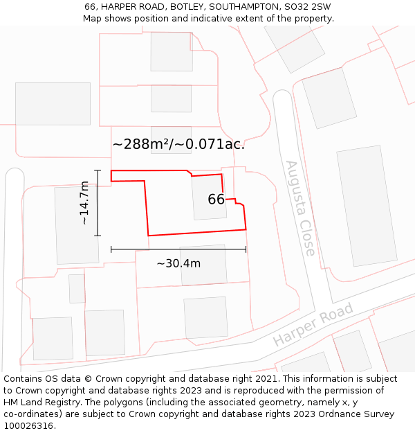66, HARPER ROAD, BOTLEY, SOUTHAMPTON, SO32 2SW: Plot and title map