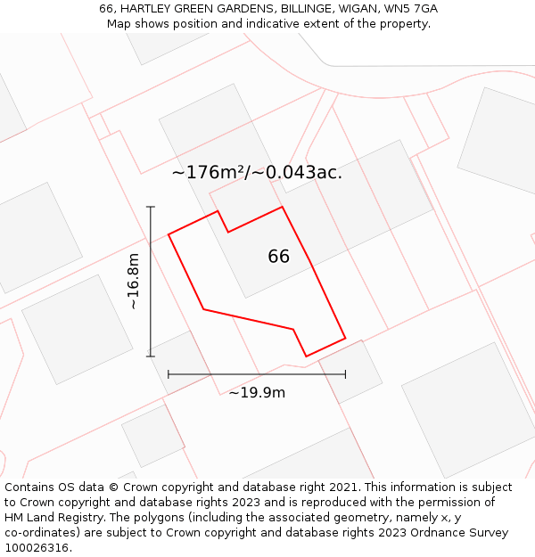 66, HARTLEY GREEN GARDENS, BILLINGE, WIGAN, WN5 7GA: Plot and title map