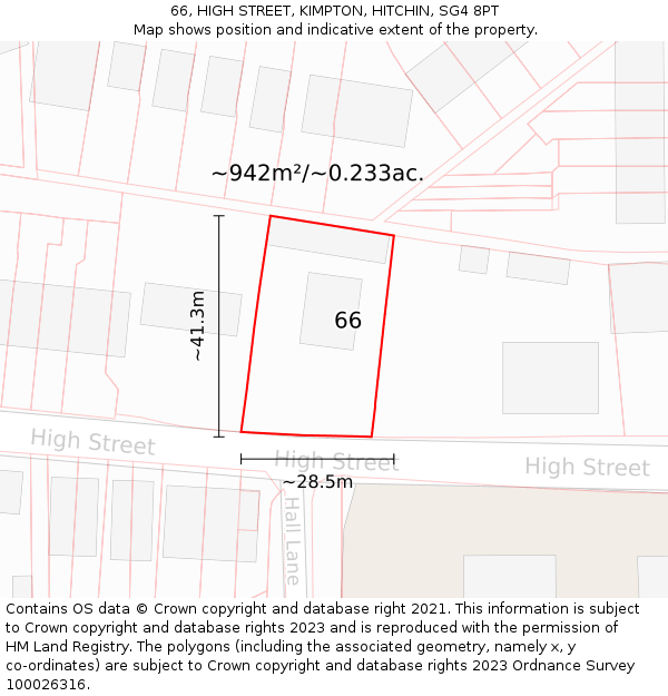 66, HIGH STREET, KIMPTON, HITCHIN, SG4 8PT: Plot and title map
