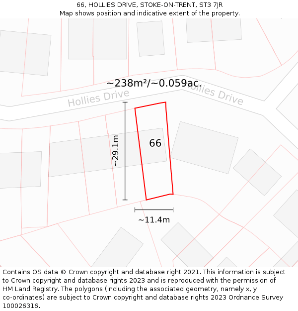 66, HOLLIES DRIVE, STOKE-ON-TRENT, ST3 7JR: Plot and title map