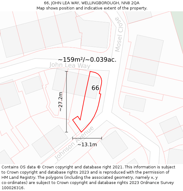66, JOHN LEA WAY, WELLINGBOROUGH, NN8 2QA: Plot and title map