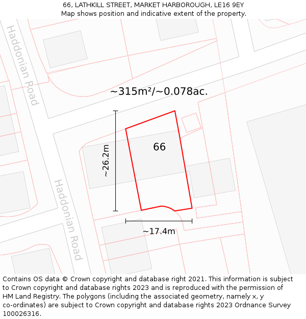66, LATHKILL STREET, MARKET HARBOROUGH, LE16 9EY: Plot and title map